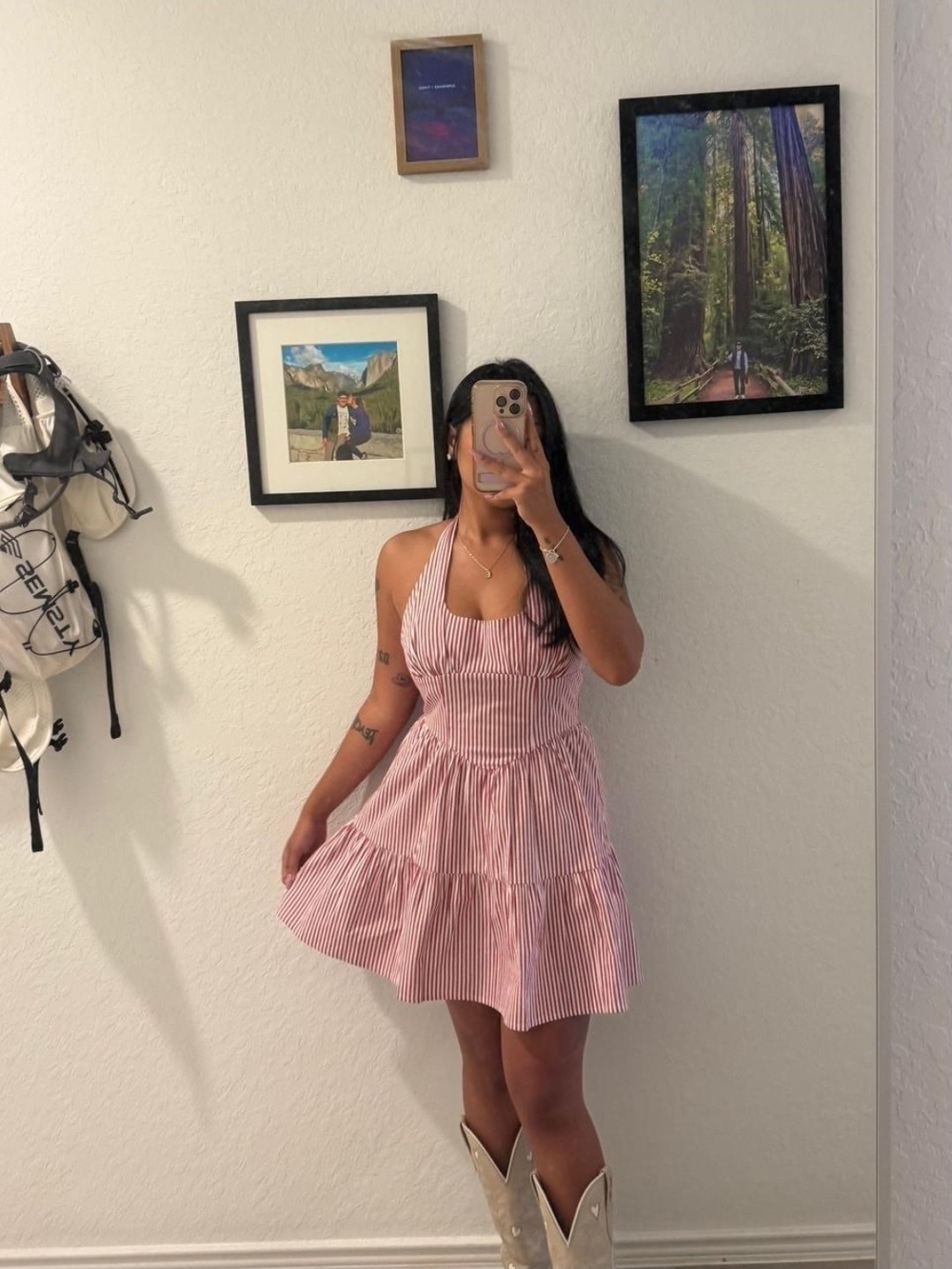 Wild Fable Red & White Striped Halter Tiered Mini Dress